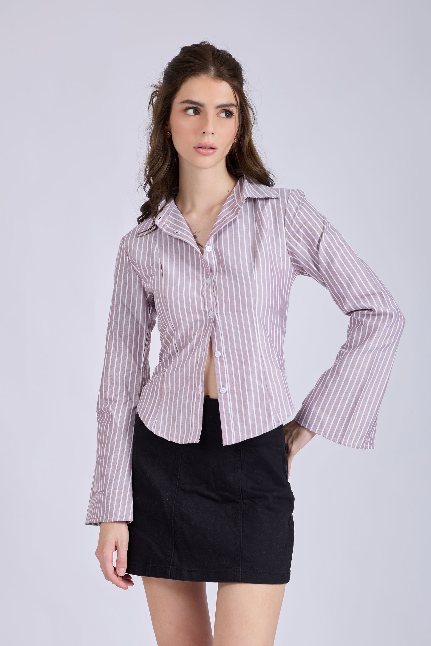 Brown Striped Fitted Shirt – IRIS