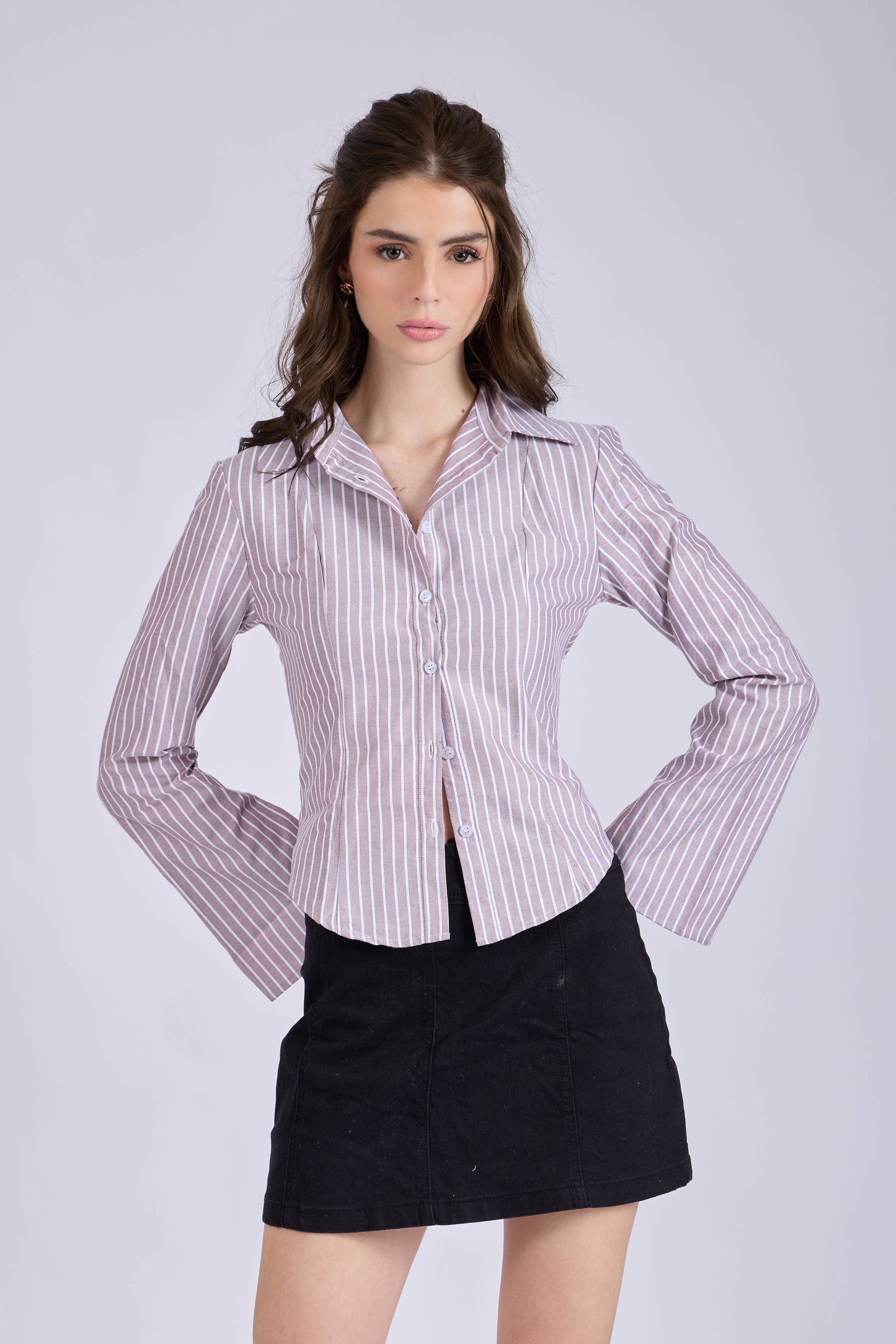 Brown Striped Fitted Shirt – IRIS