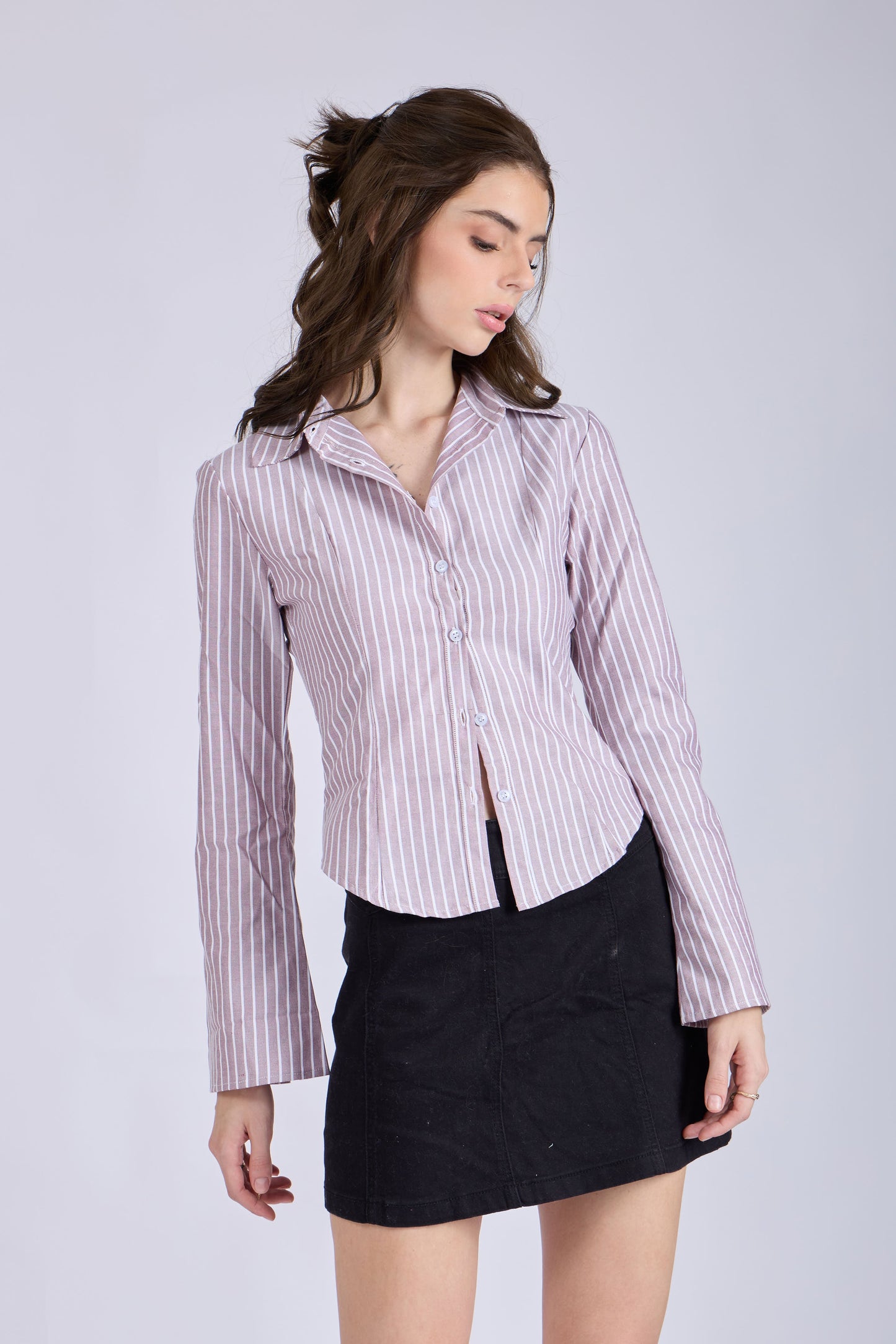 Brown Striped Fitted Shirt – IRIS