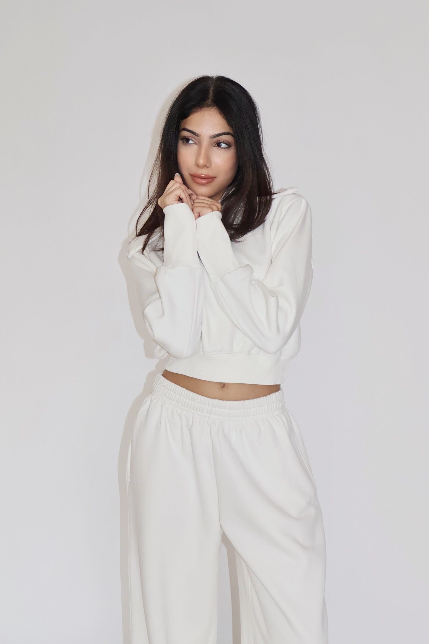 CROPPED ZIPPER CO-ORD SET - (White)