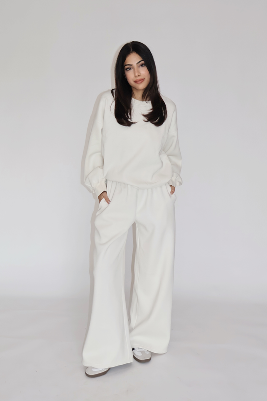 CREWNECK CO-ORD SET - (White)