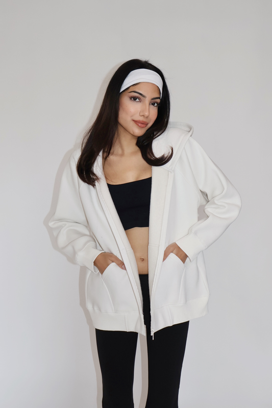 OVERSIZED HOODED ZIPPER (WHITE)