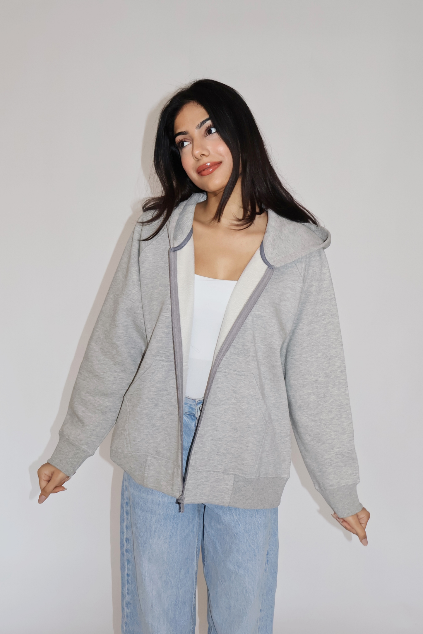 OVERSIZED HOODED ZIPPER (GREY)