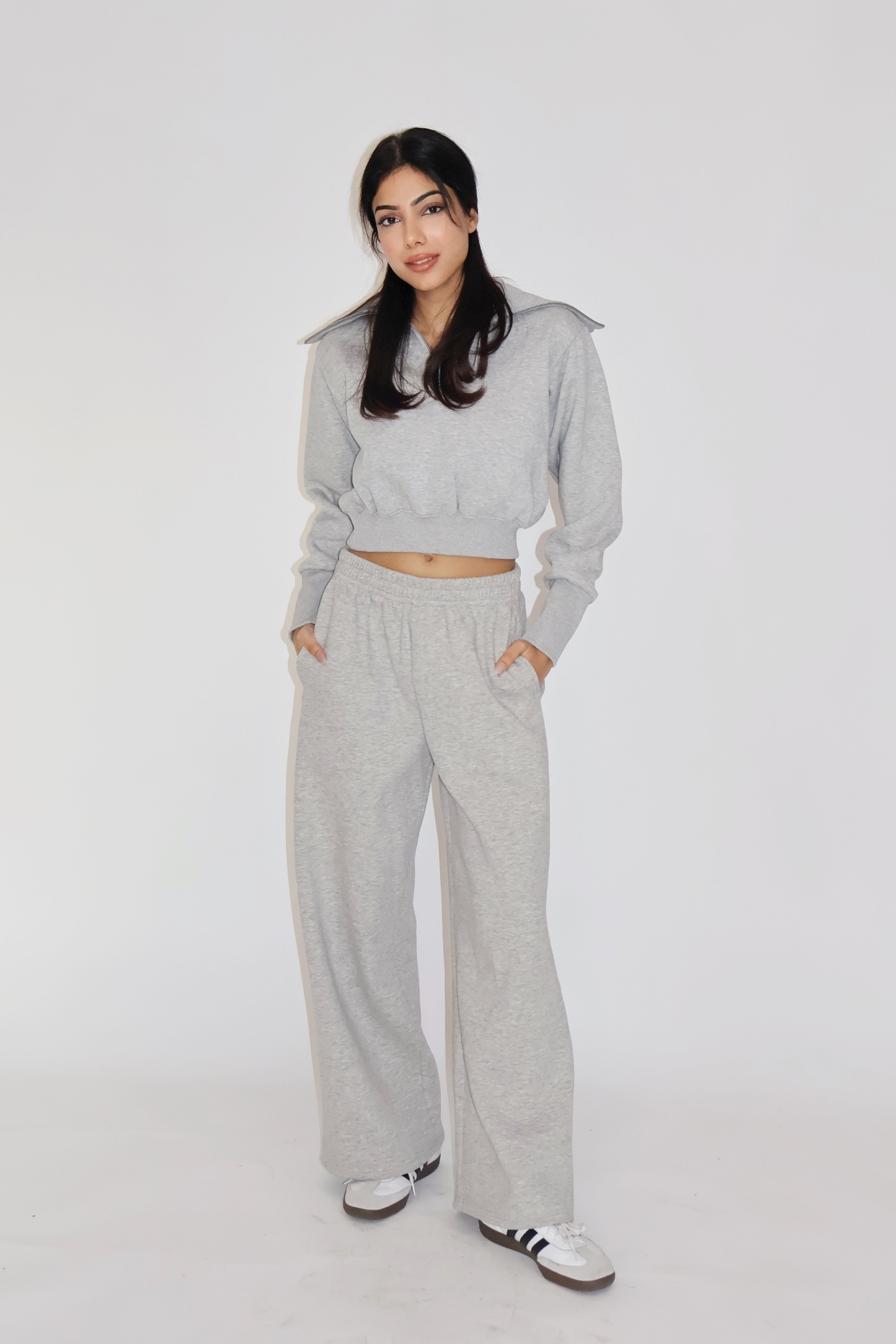 CROPPED ZIPPER CO-ORD SET - (Gray)