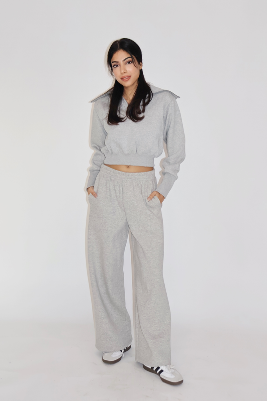 CROPPED ZIPPER CO-ORD SET - (Gray)