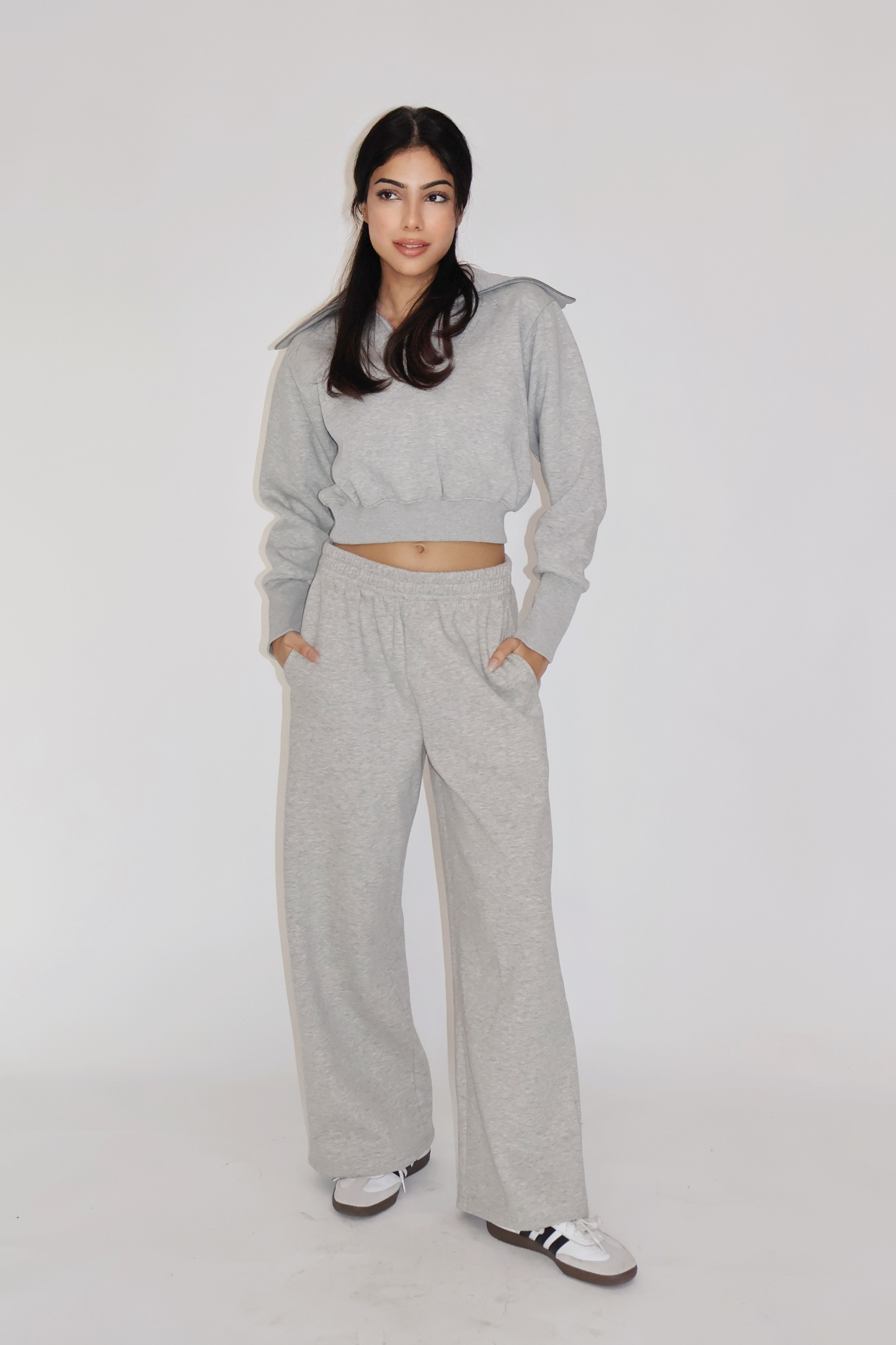 CROPPED ZIPPER CO-ORD SET - (Gray)