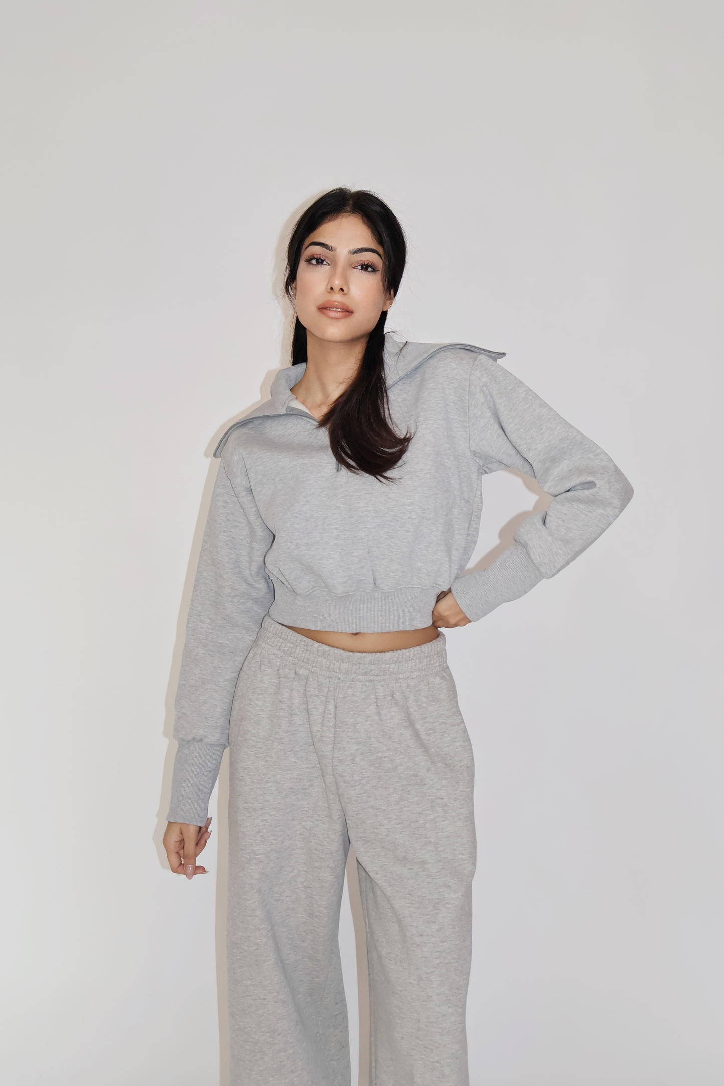CROPPED ZIPPER CO-ORD SET - (Gray)