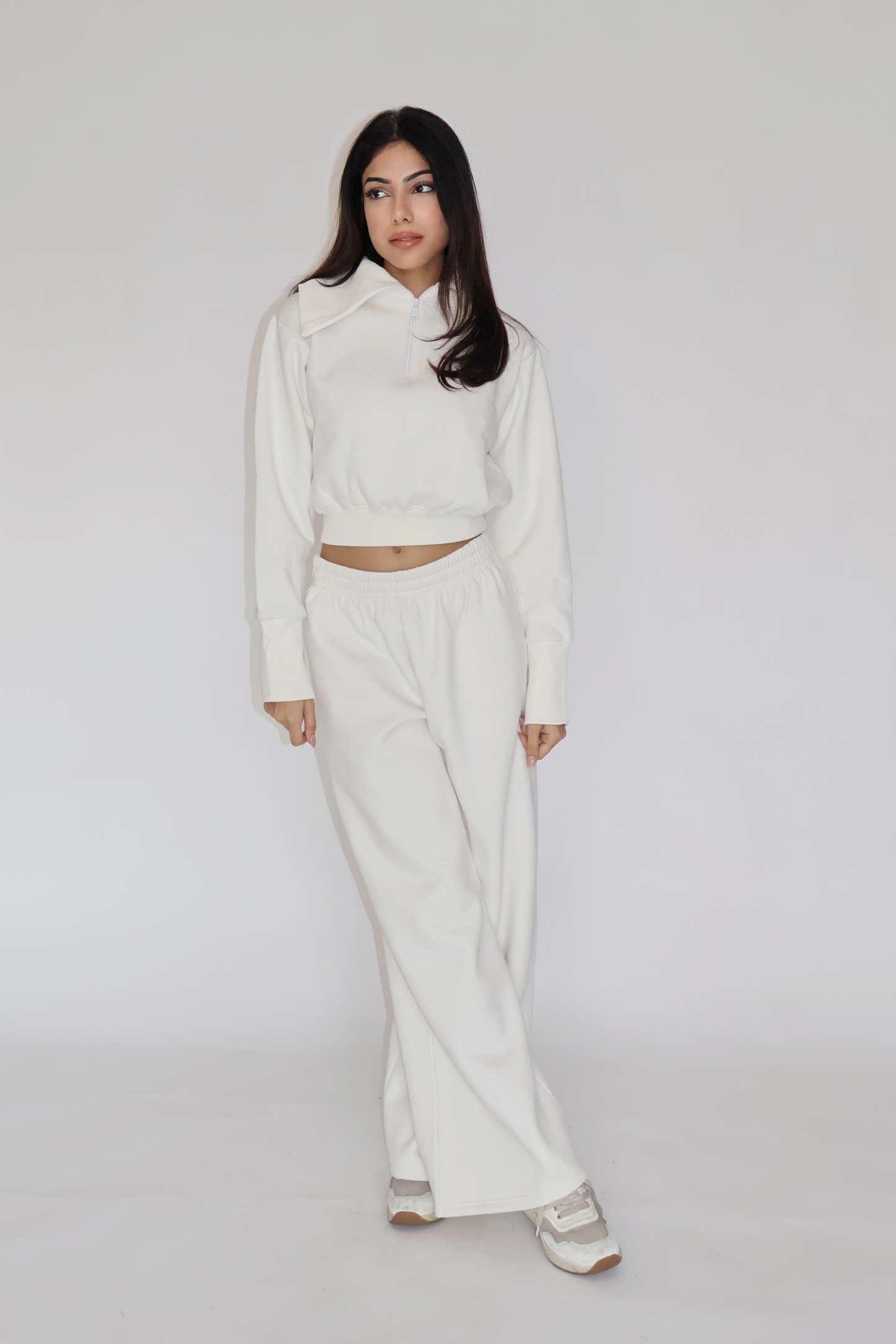CROPPED ZIPPER CO-ORD SET - (White)