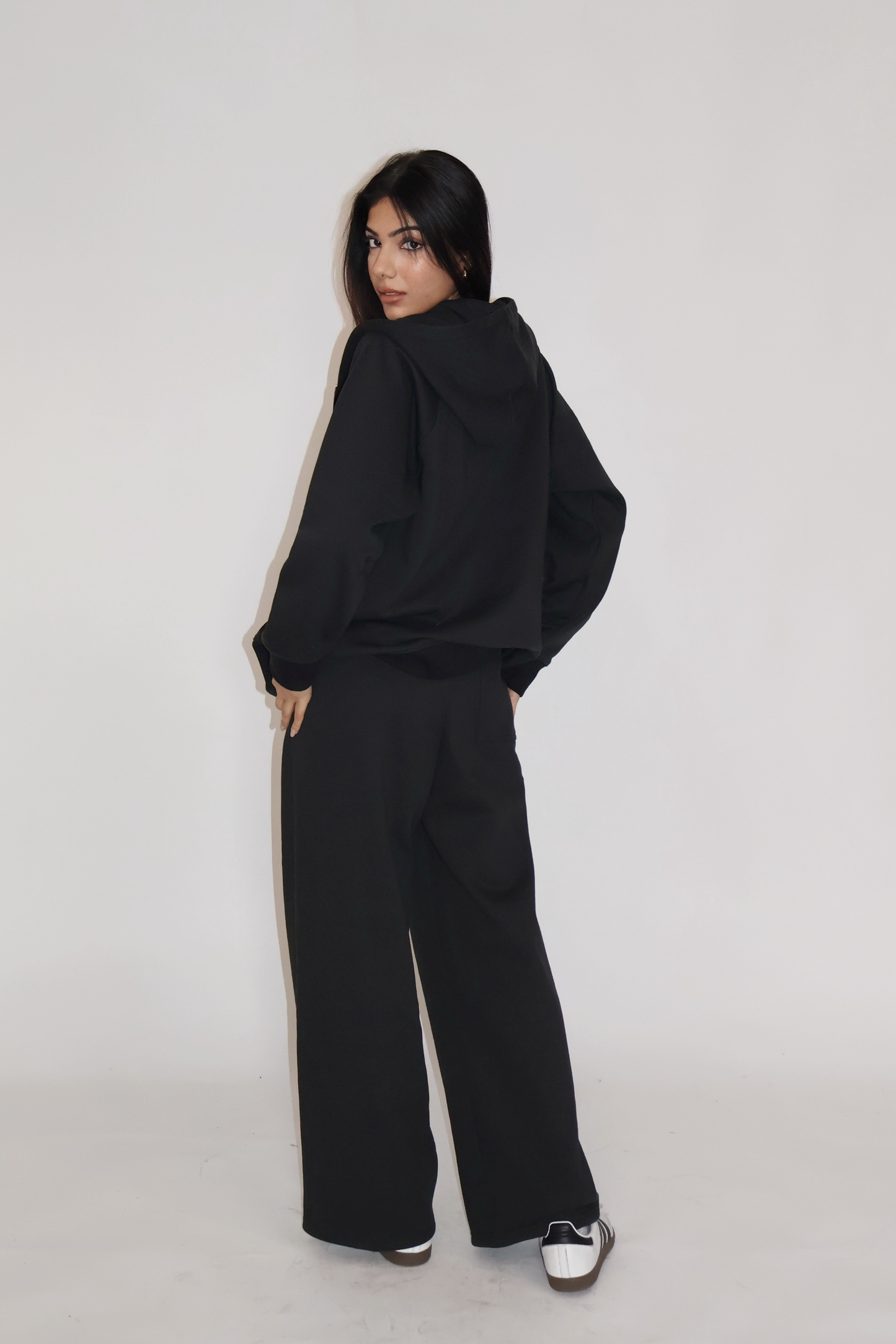 HOODED ZIPPER CO-ORD SET - (Black)