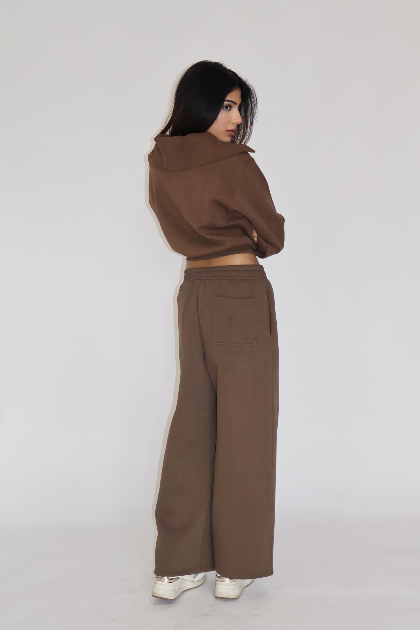 CROPPED ZIPPER CO-ORD SET - (Brown)