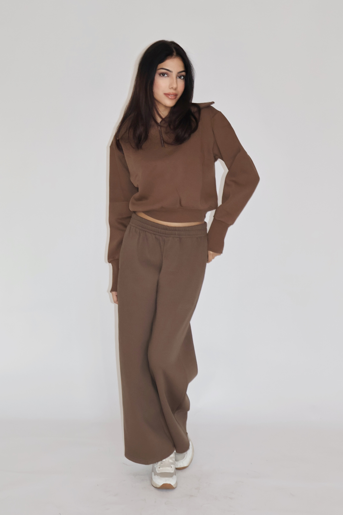 CROPPED ZIPPER CO-ORD SET - (Brown)