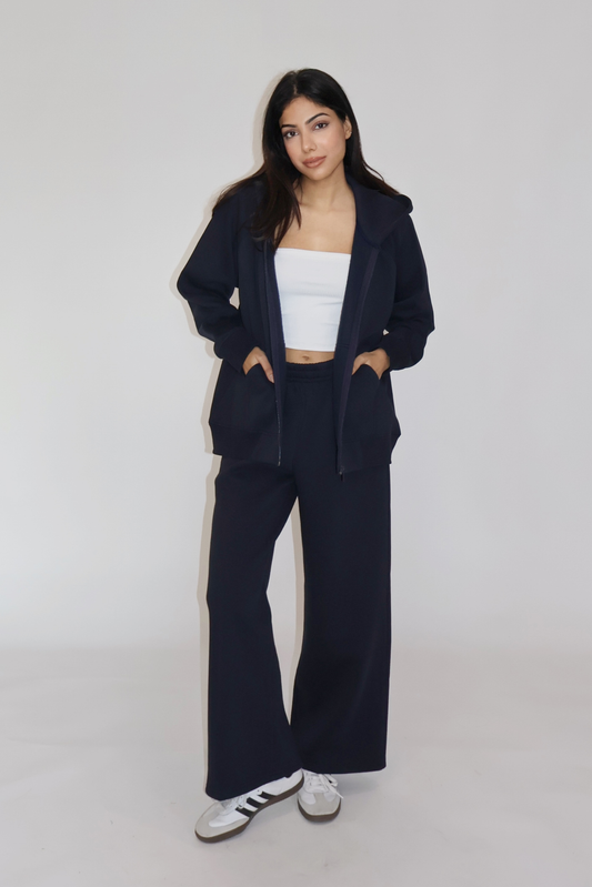 HOODED ZIPPER CO-ORD SET - (Navy)