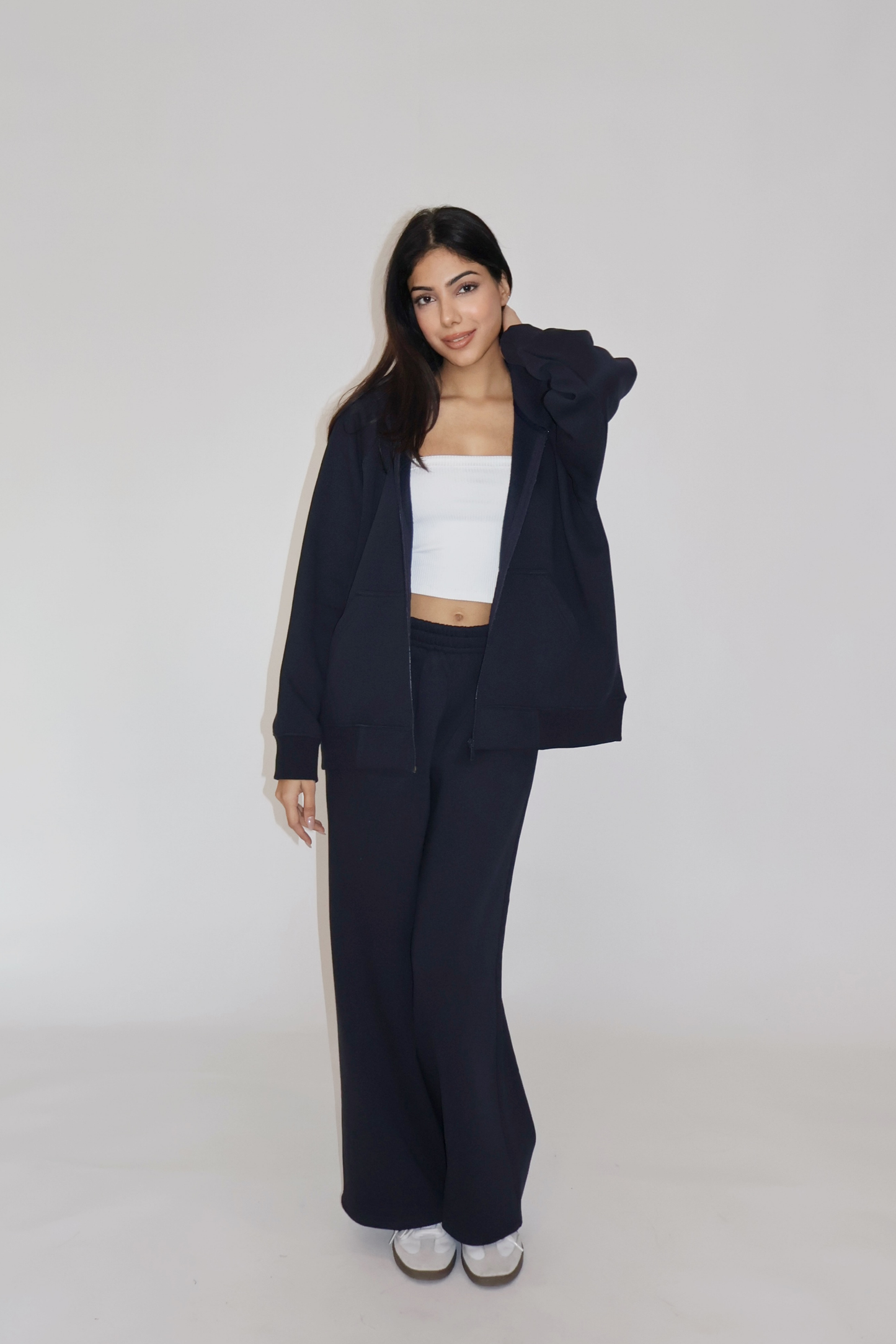 HOODED ZIPPER CO-ORD SET - (Navy)