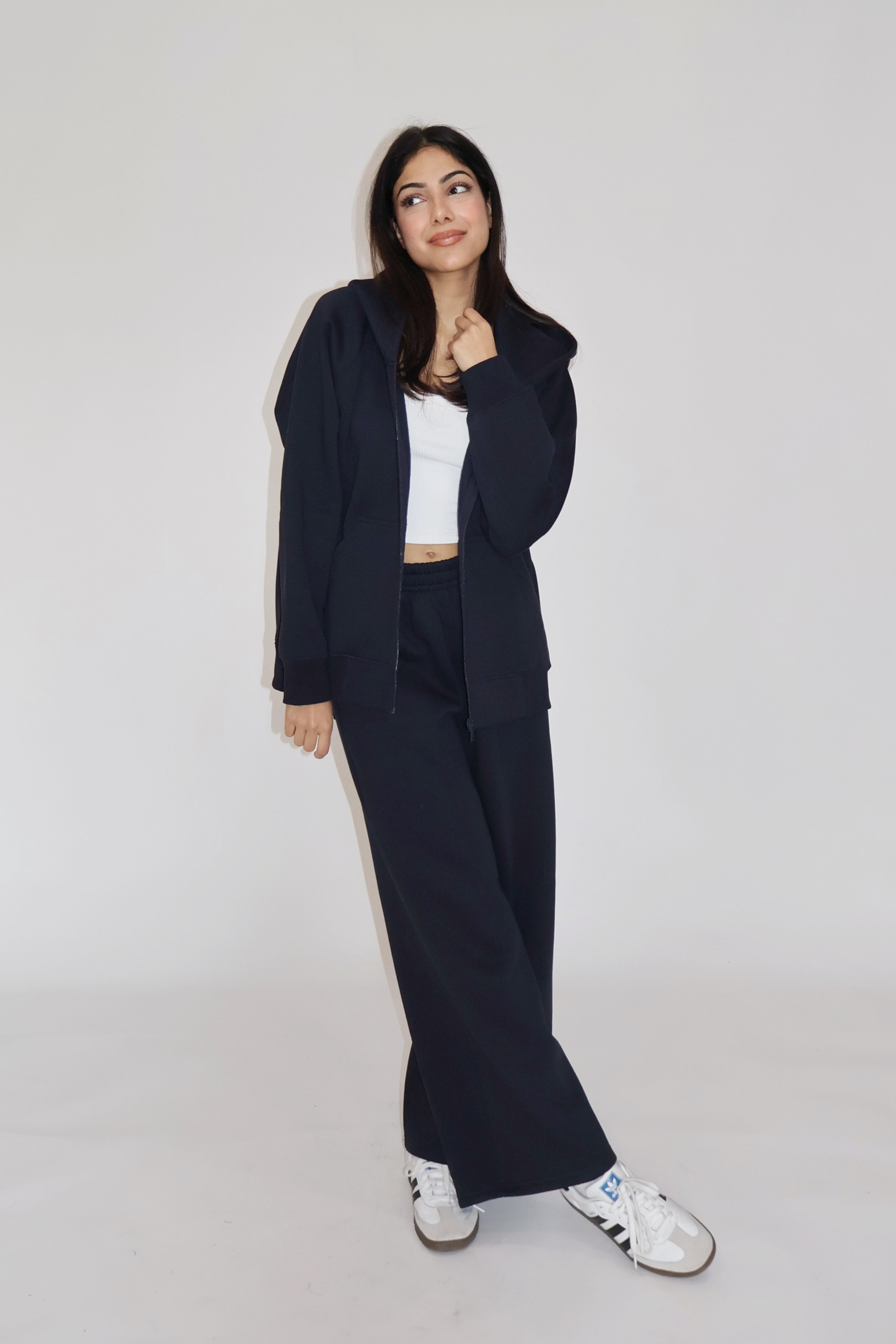 HOODED ZIPPER CO-ORD SET - (Navy)