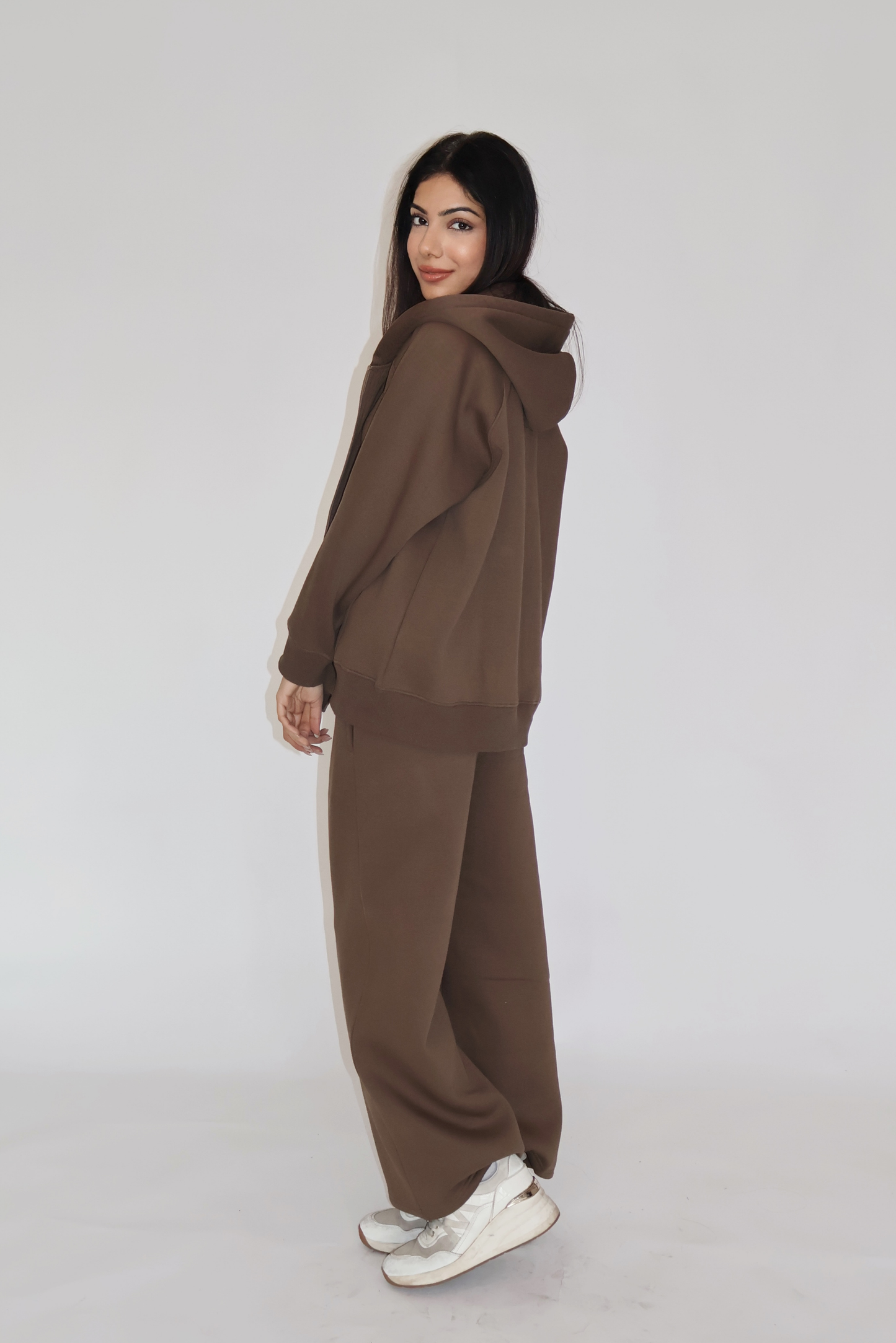 HOODED ZIPPER CO-ORD SET - (Brown)