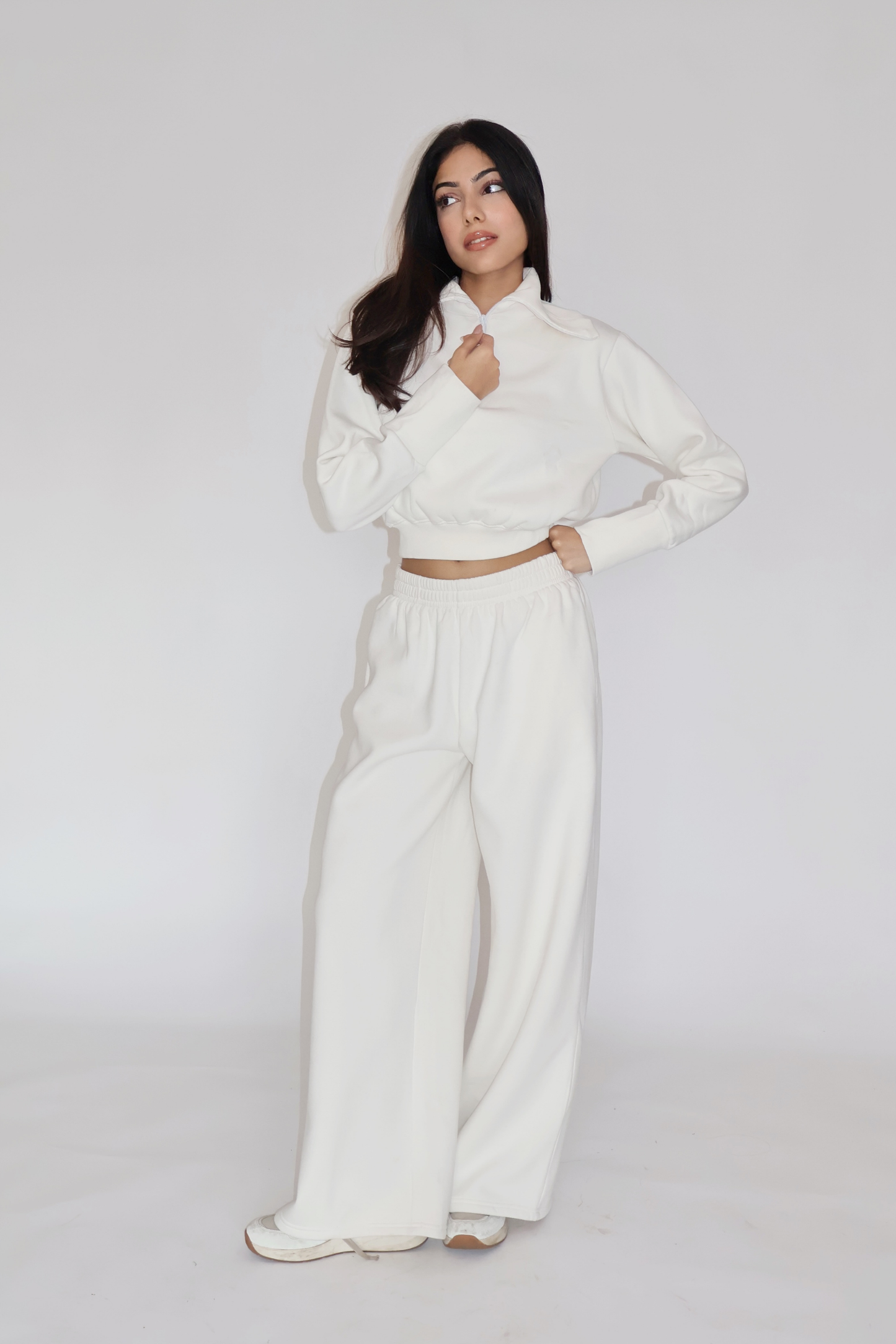 CROPPED ZIPPER CO-ORD SET - (White)