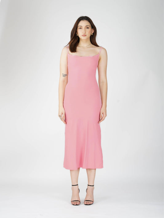 Pink Cowl Neck Dress - Glow Dress (Flamingo)