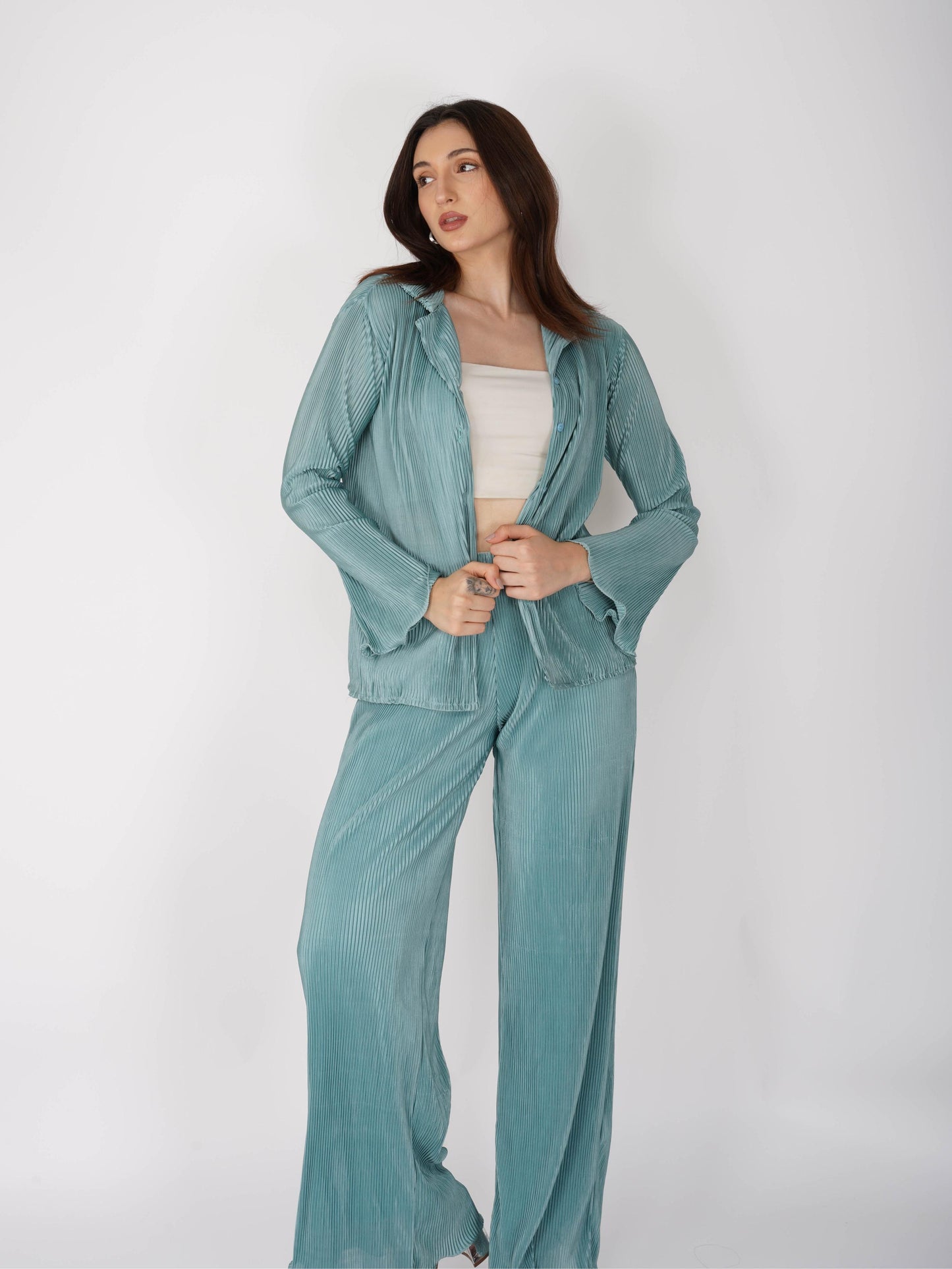 Blue Pleated Coord Set - Bliss Coord (Teal)