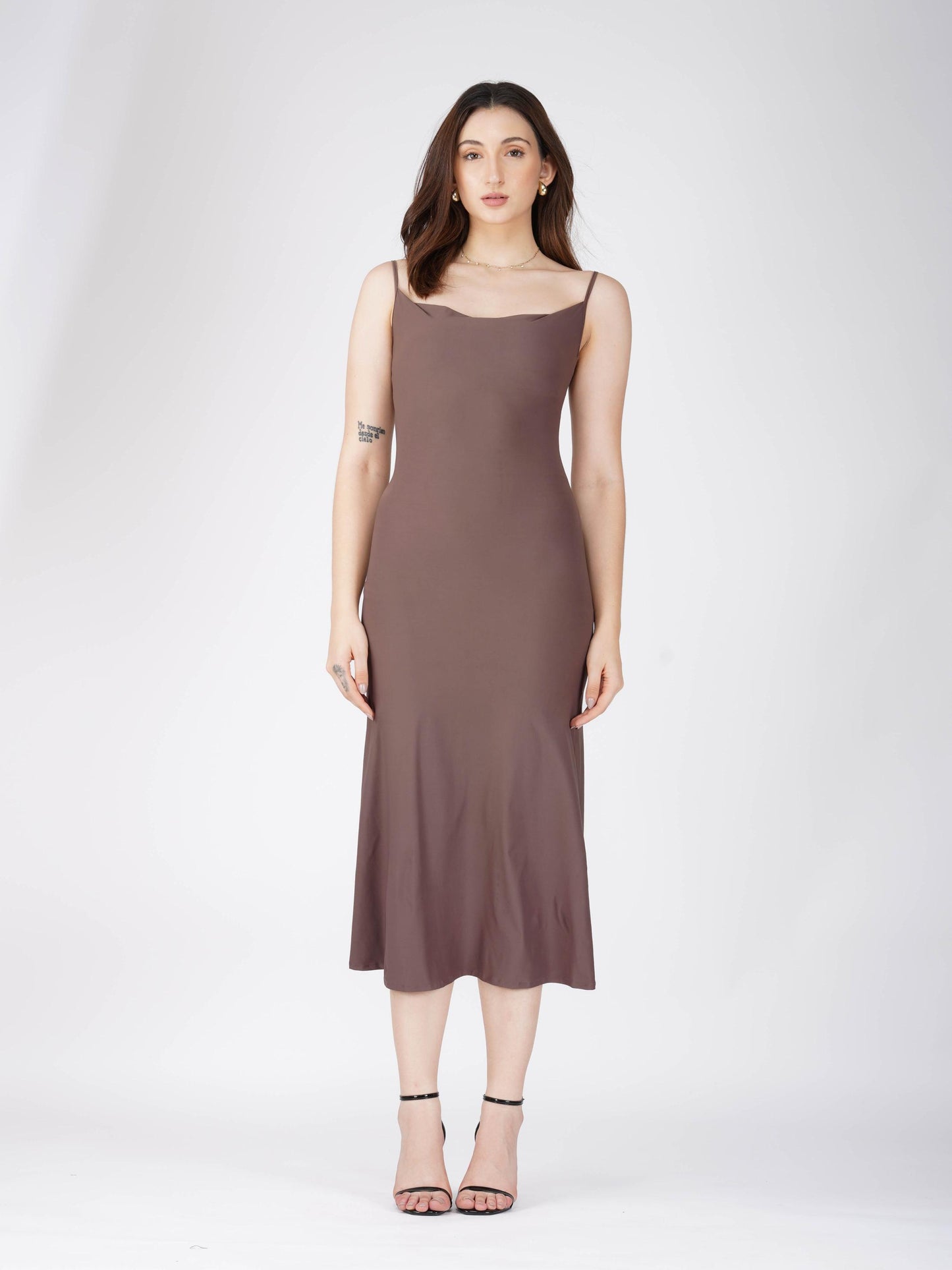 Brown Cowl Neck Dress - Glow Dress (Coco)