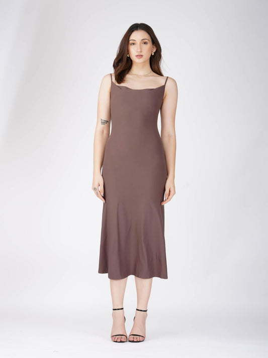 Brown Cowl Neck Dress - Glow Dress (Coco)