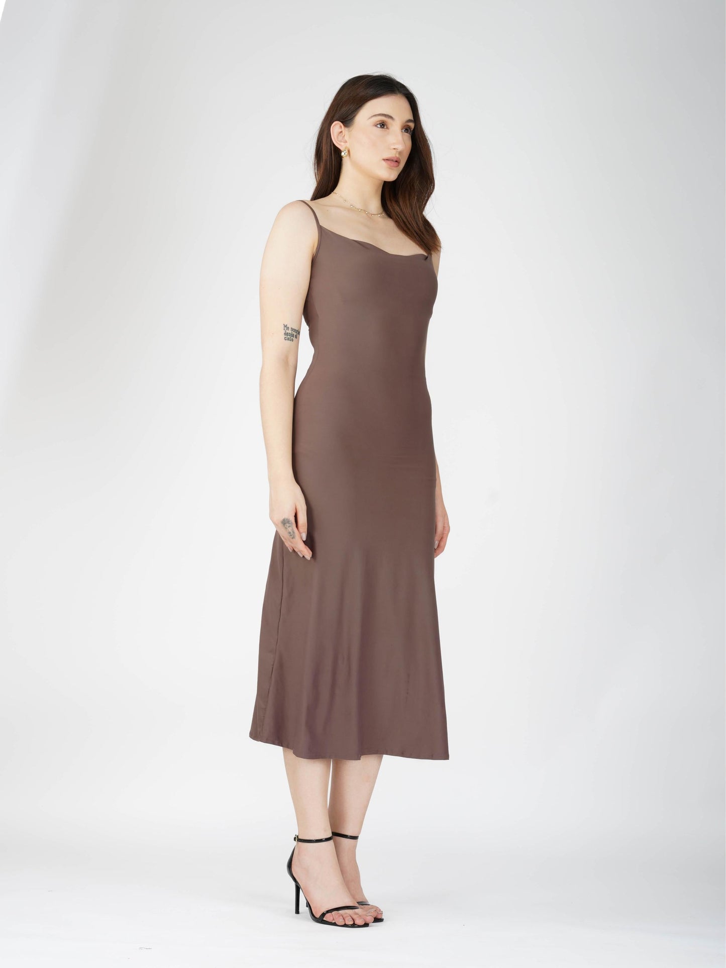 Brown Cowl Neck Dress - Glow Dress (Coco)