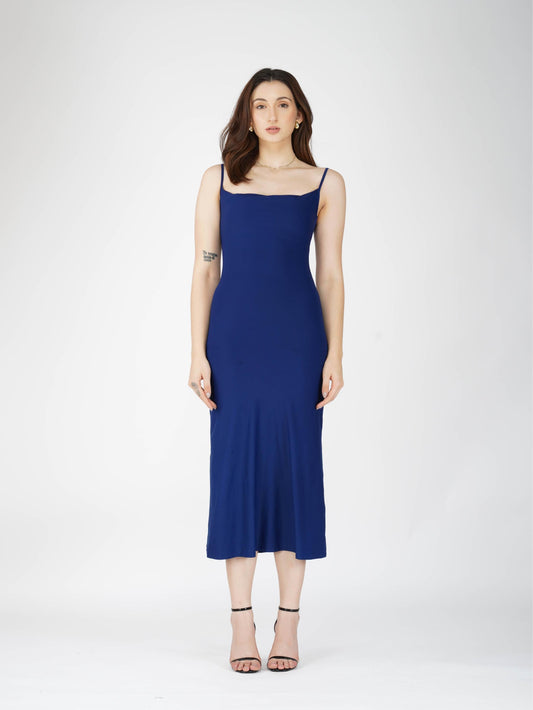 Blue Cowl Neck Dress - Glow Dress (Navy)