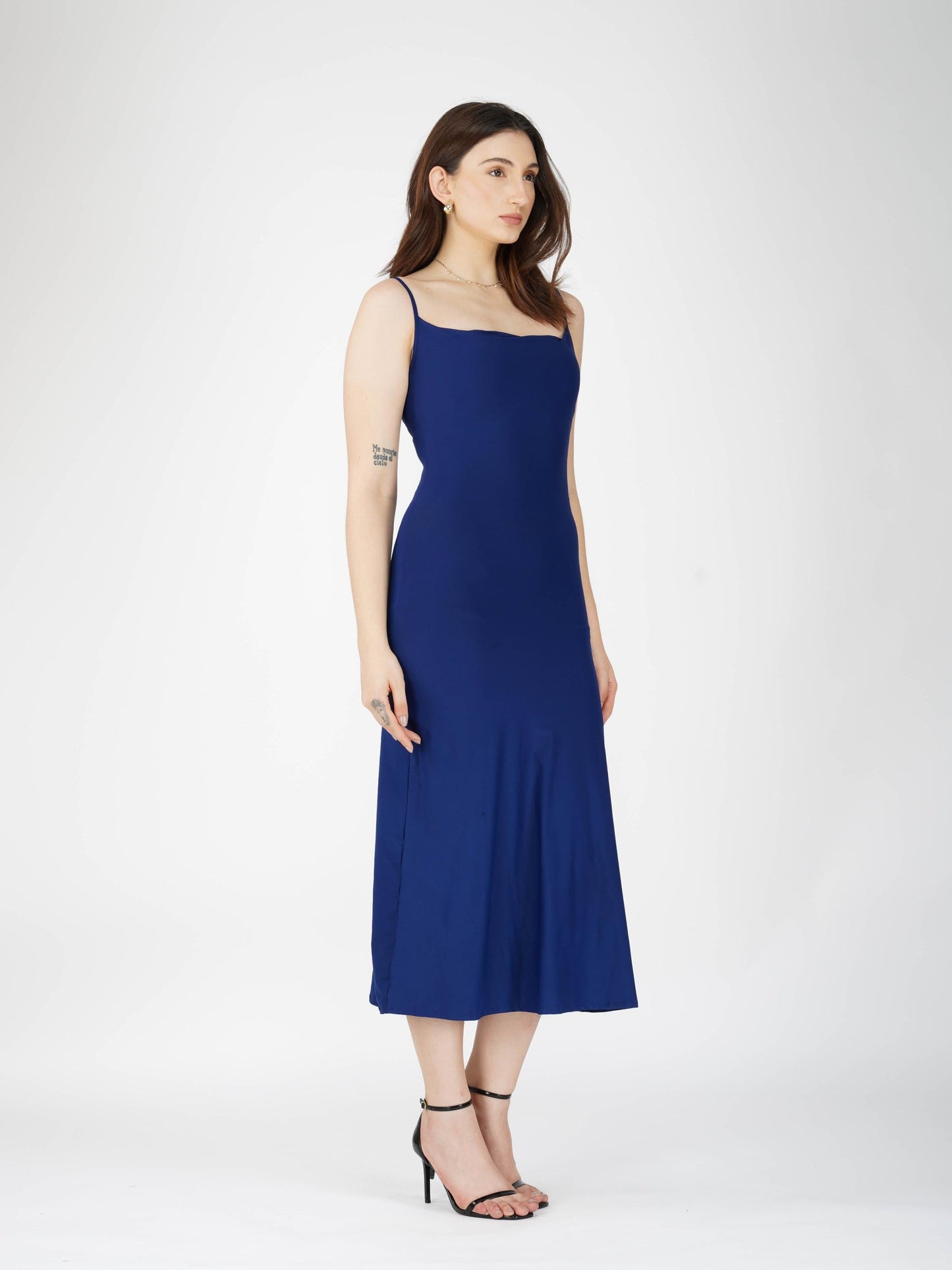 Blue Cowl Neck Dress - Glow Dress (Navy)