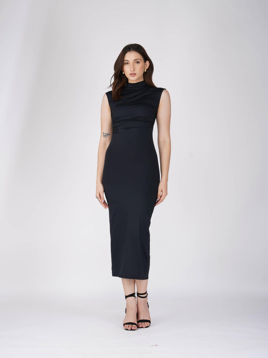 Black Collared Yoke Dress - Zephyr Dress (Onyx)