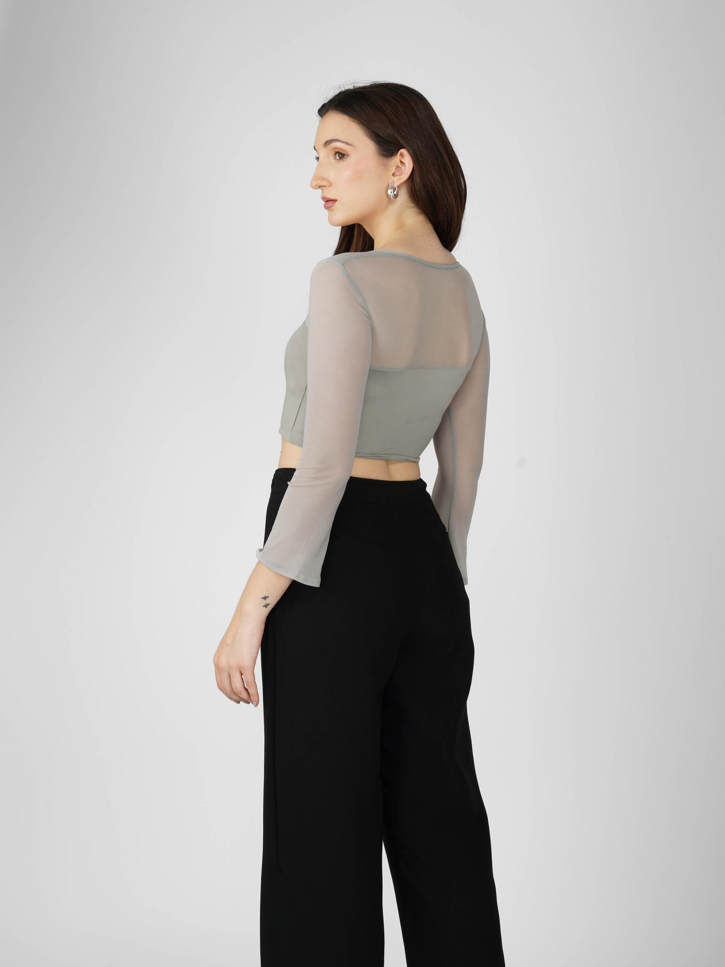 Grey Mesh Square Neck Crop Top -  Amber Top (Ash)