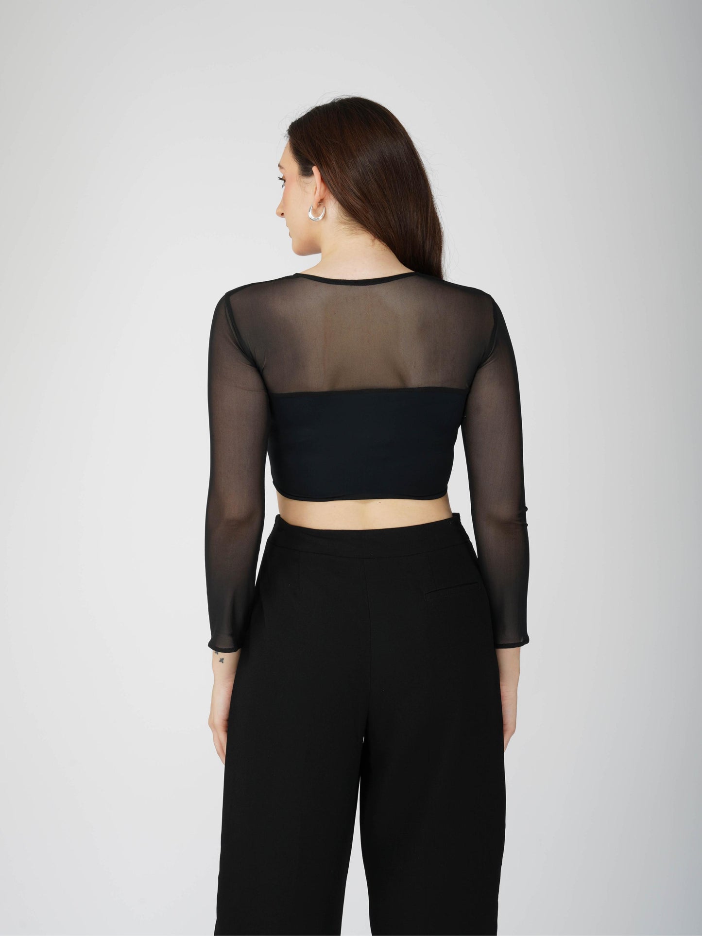 Black Mesh Square Neck Crop Top -  Amber Top (Onyx)