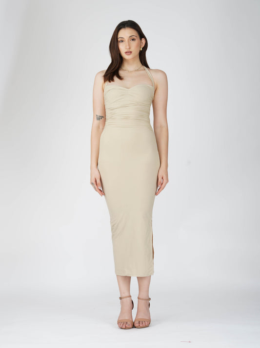 Beige Sweetheart Neckline Dress - Ray Dress (Sand)