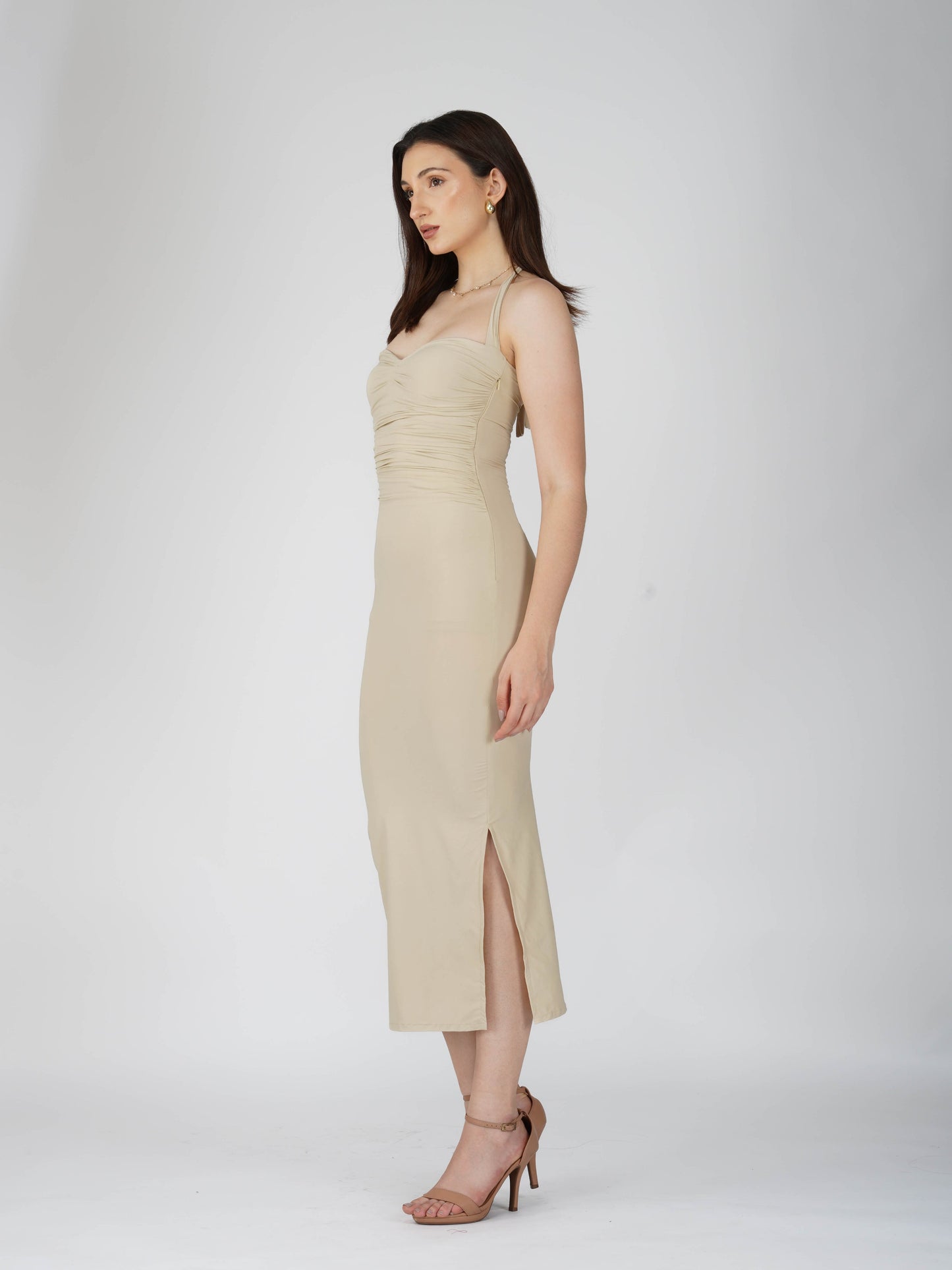 Beige Sweetheart Neckline Dress - Ray Dress (Sand)