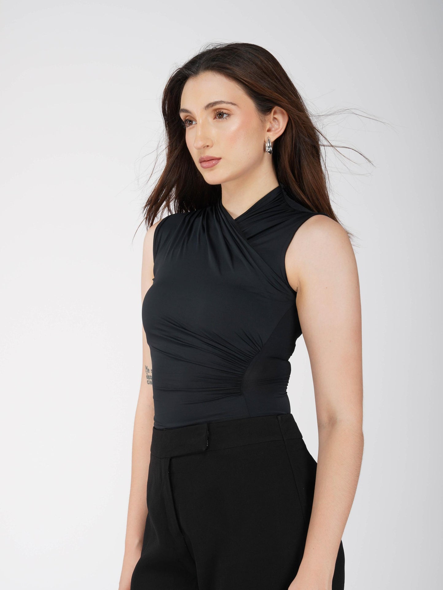 Black Overlap Bodysuit - Glint Bodysuit (Onyx)
