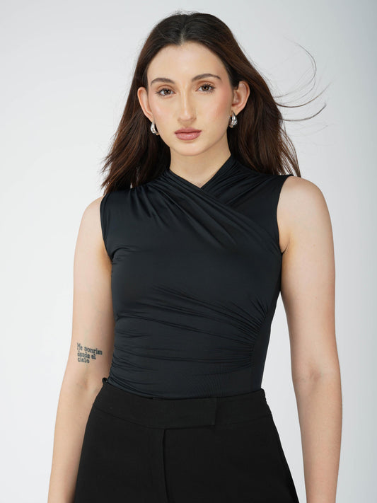 Black Overlap Bodysuit - Glint Bodysuit (Onyx)