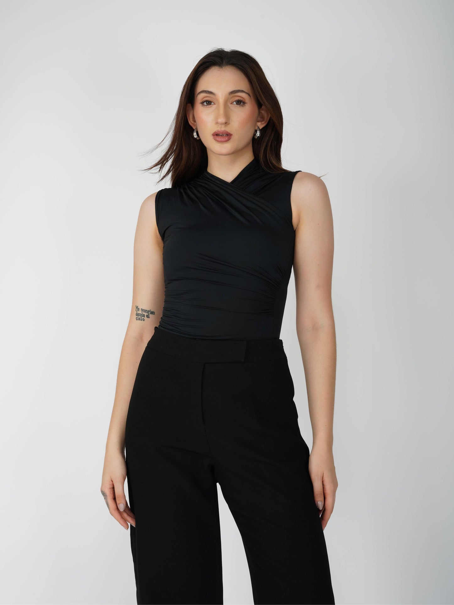 Black Overlap Bodysuit - Glint Bodysuit (Onyx)