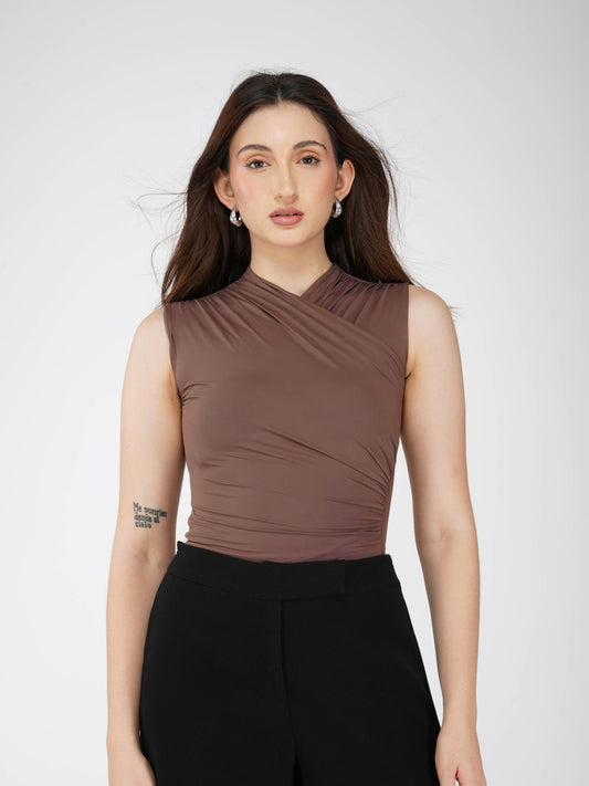 Brown Overlap Bodysuit - Glint Bodysuit (Coco)