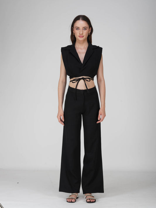 Black Overlap Crop Blazer Set - Lucid Set (Onyx)