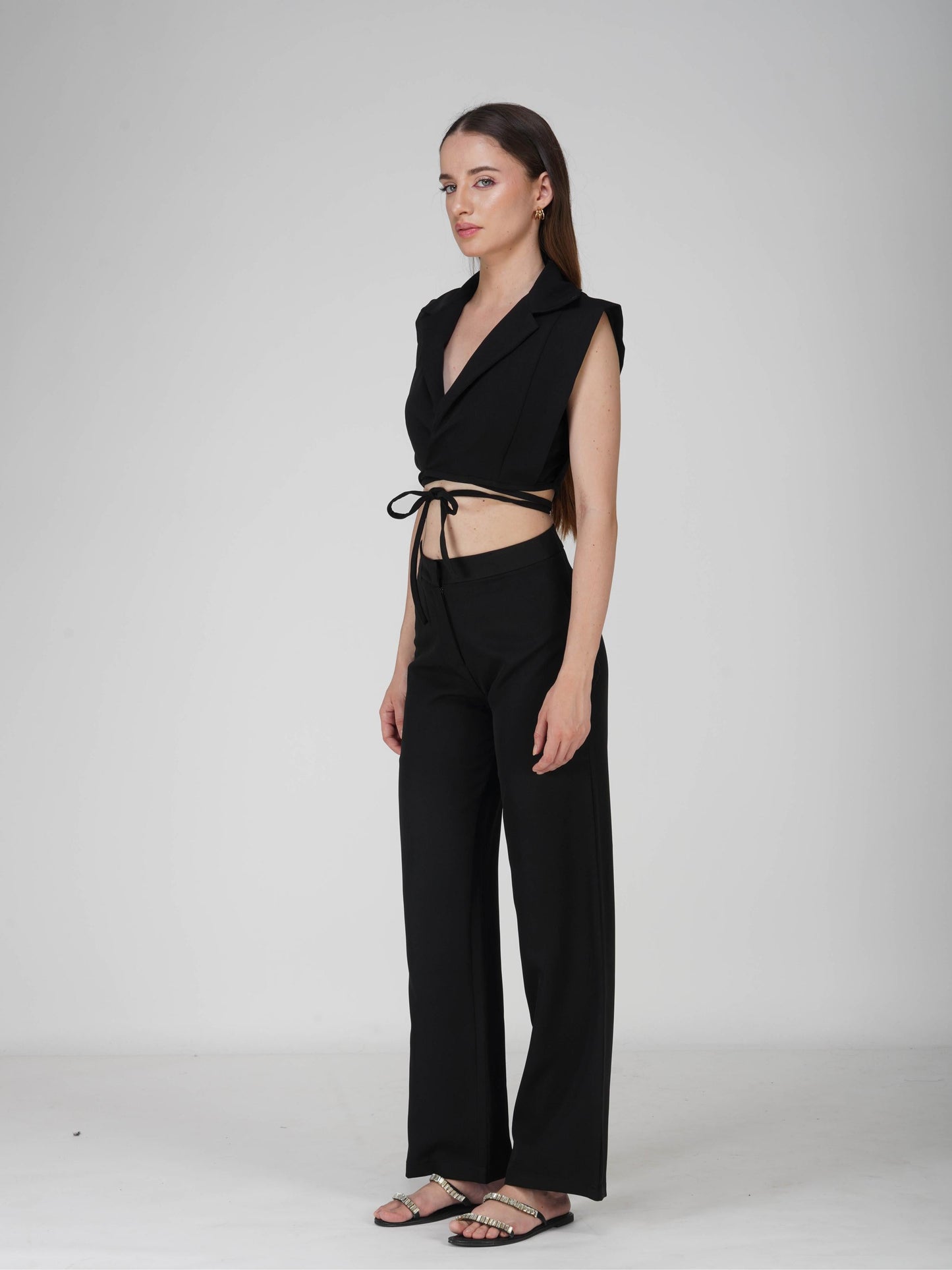 Black Overlap Crop Blazer Set - Lucid Set (Onyx)