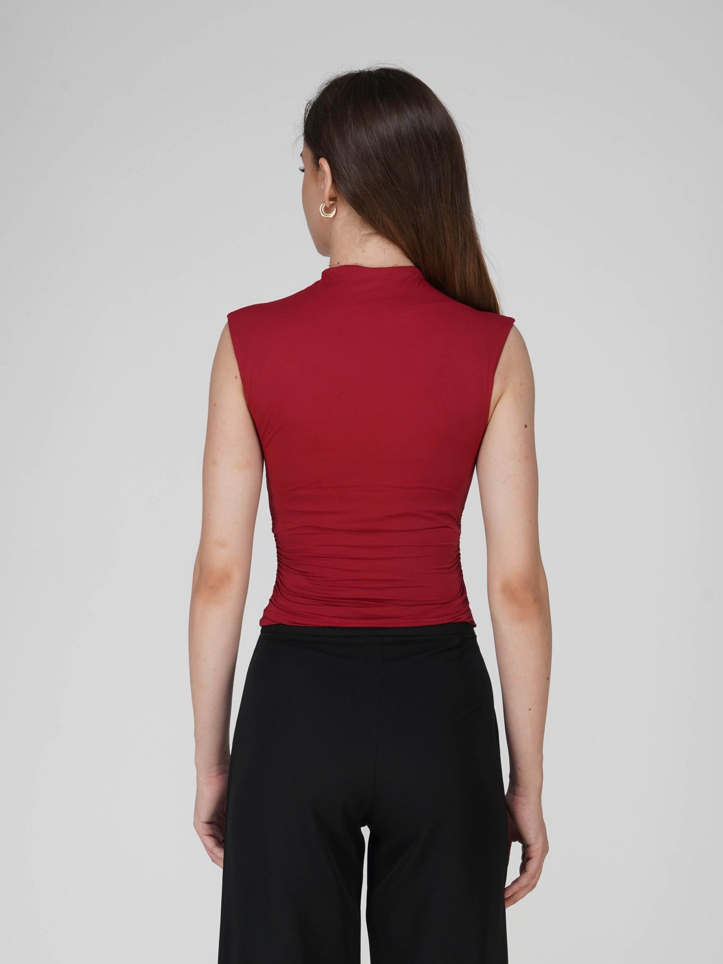 Red Collared Yoke Top  - Beam Tee (Cherry)