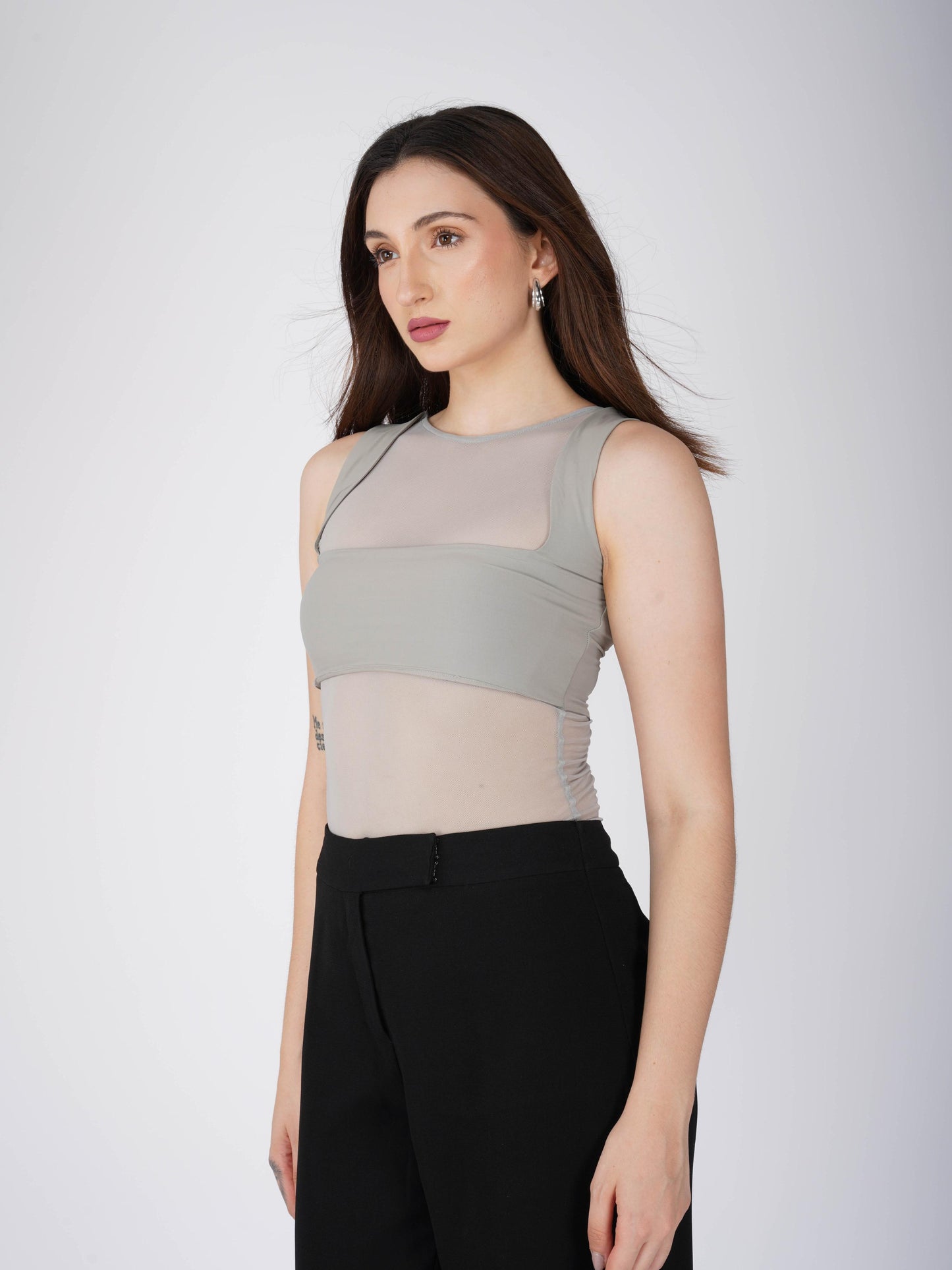 Grey Mesh Bodysuit - Clear Bodysuit (Ash)