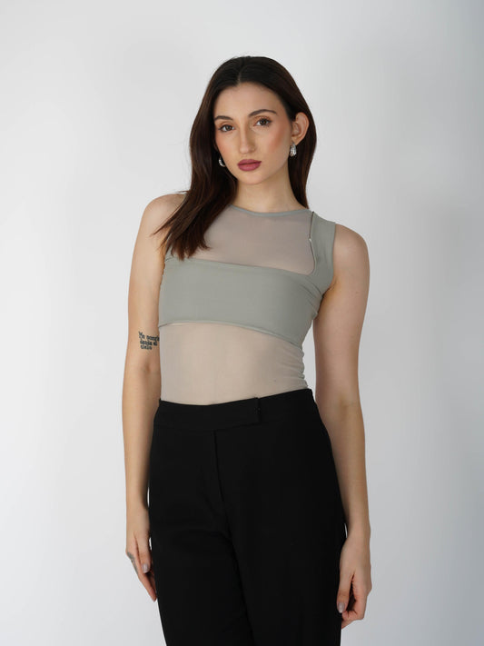 Grey Mesh Bodysuit - Clear Bodysuit (Ash)