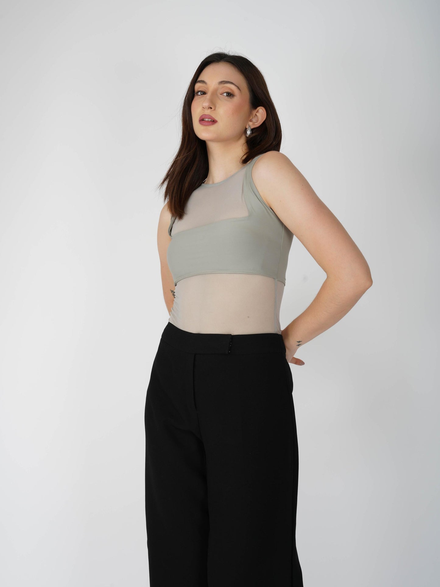Grey Mesh Bodysuit - Clear Bodysuit (Ash)