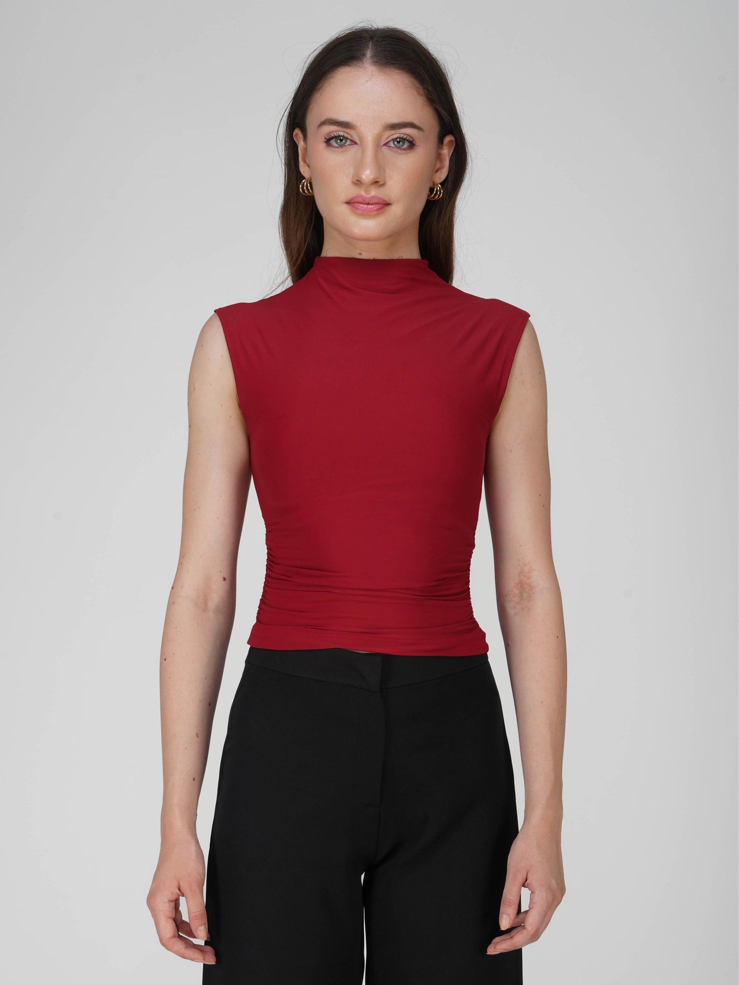 Red Collared Yoke Top  - Beam Tee (Cherry)