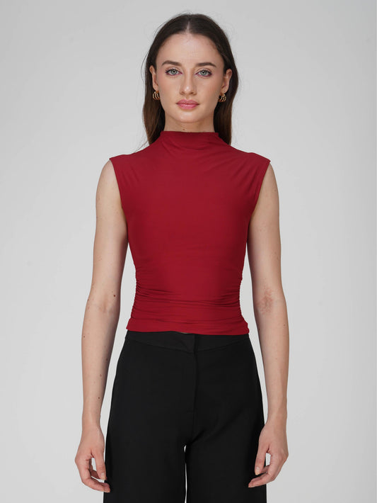 Red Collared Yoke Top  - Beam Tee (Cherry)