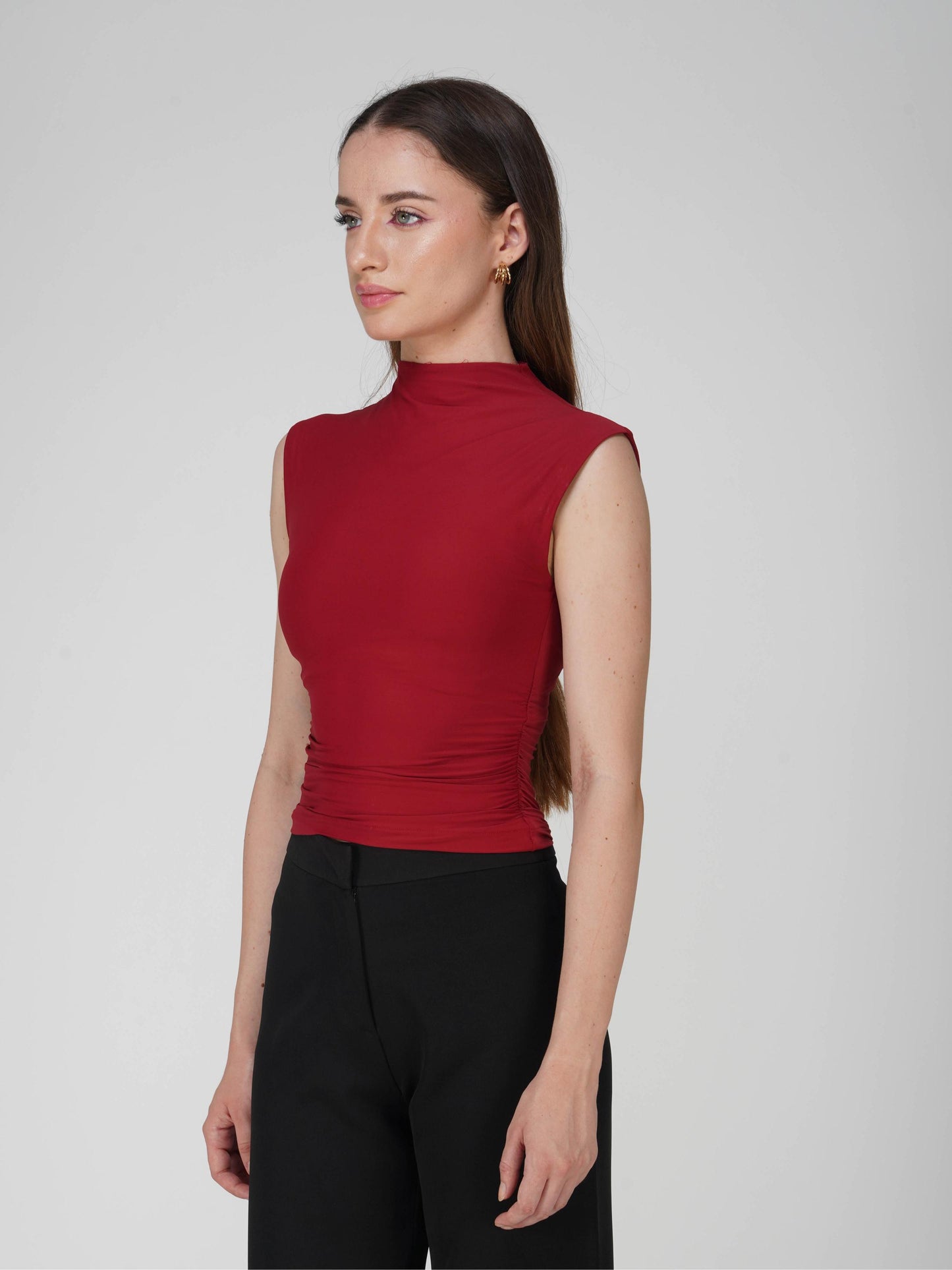 Red Collared Yoke Top  - Beam Tee (Cherry)