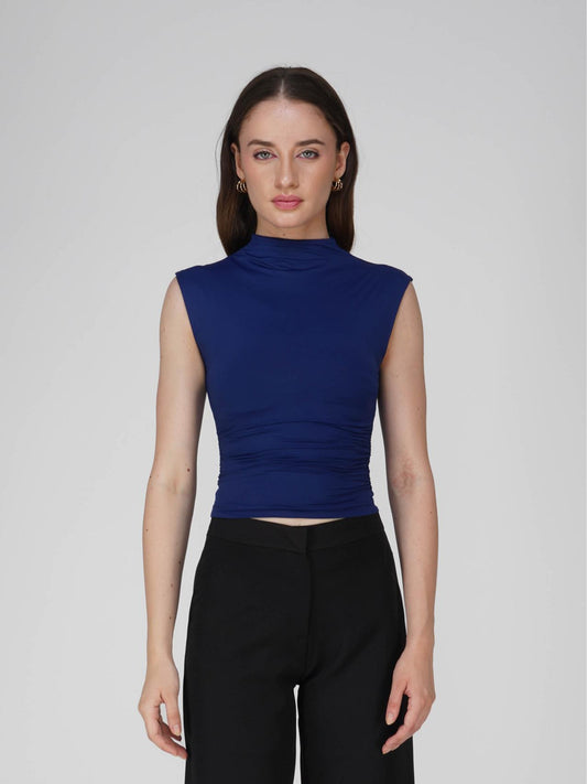 Blue Collared Yoke Top - Beam Tee (Navy)