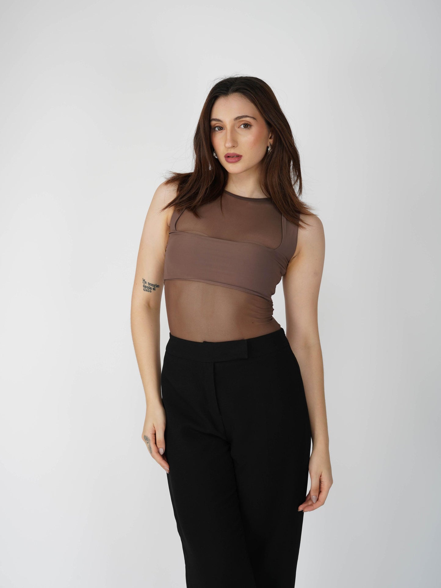 Brown Mesh Bodysuit - Clear Bodysuit (Coco)