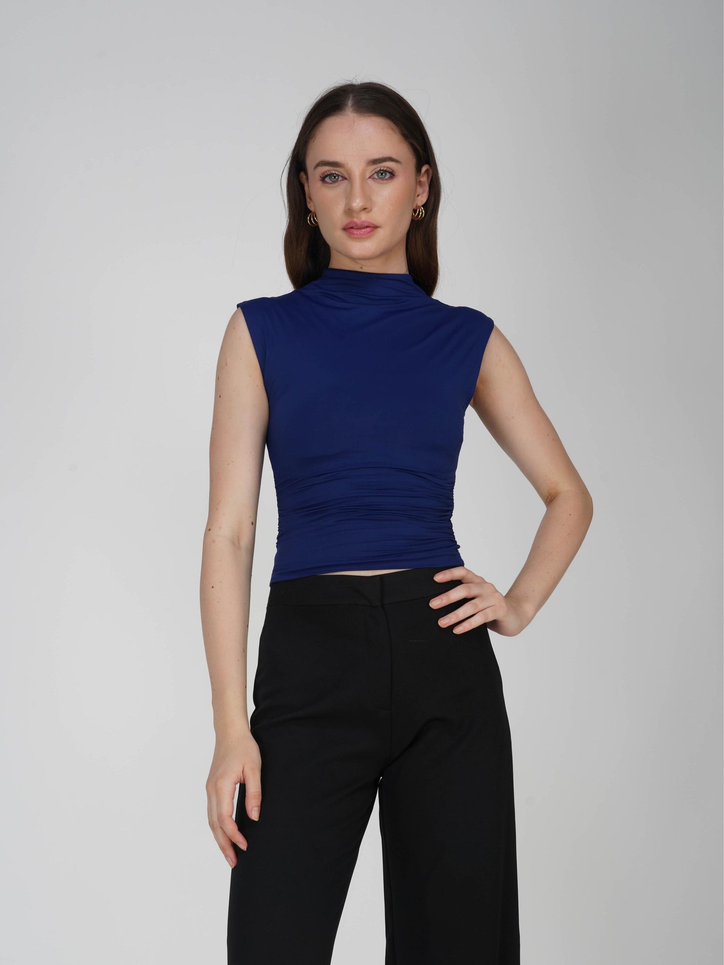 Blue Collared Yoke Top - Beam Tee (Navy)