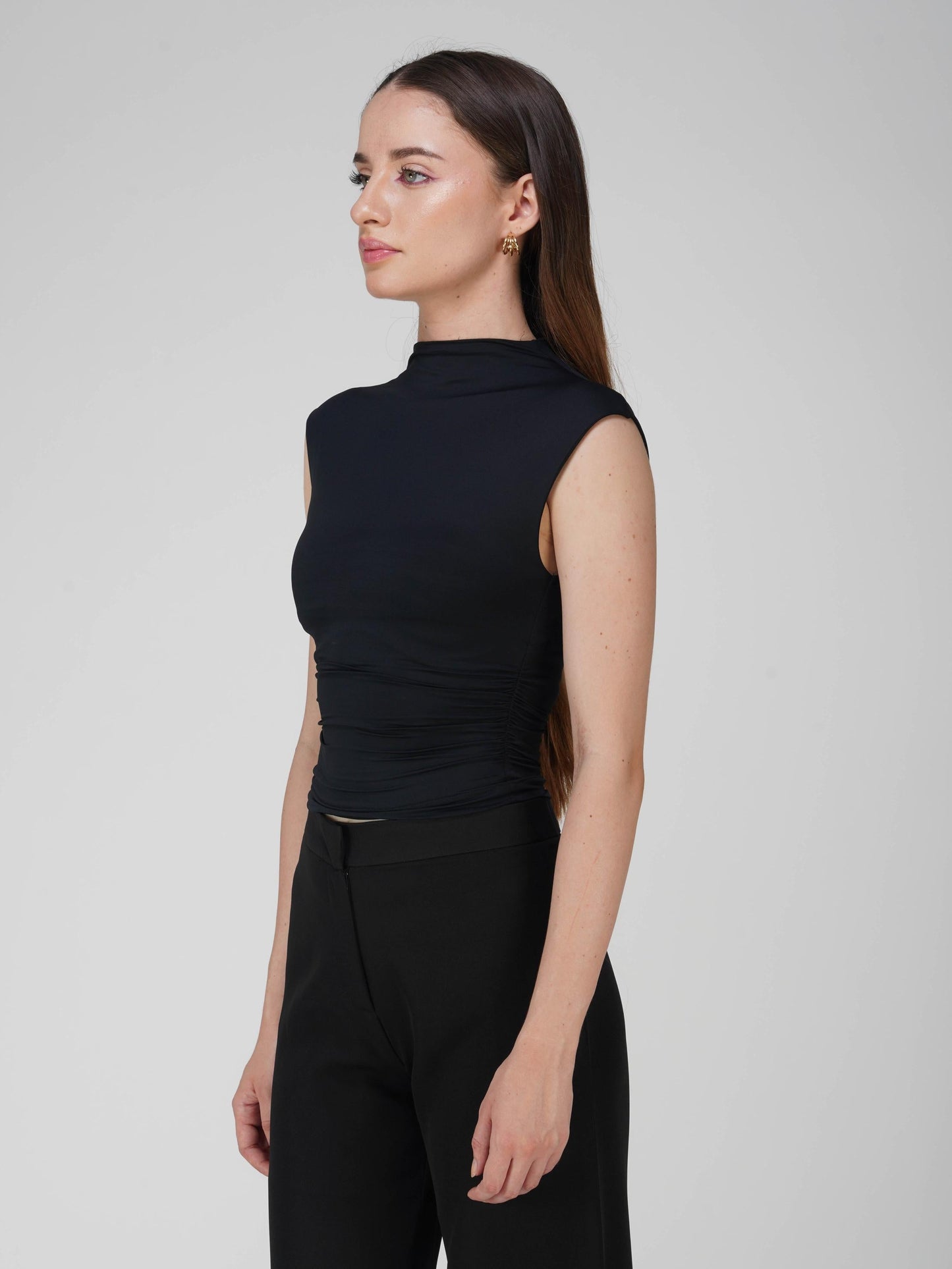 Black Collared Yoke Top - Beam Tee (Onyx)
