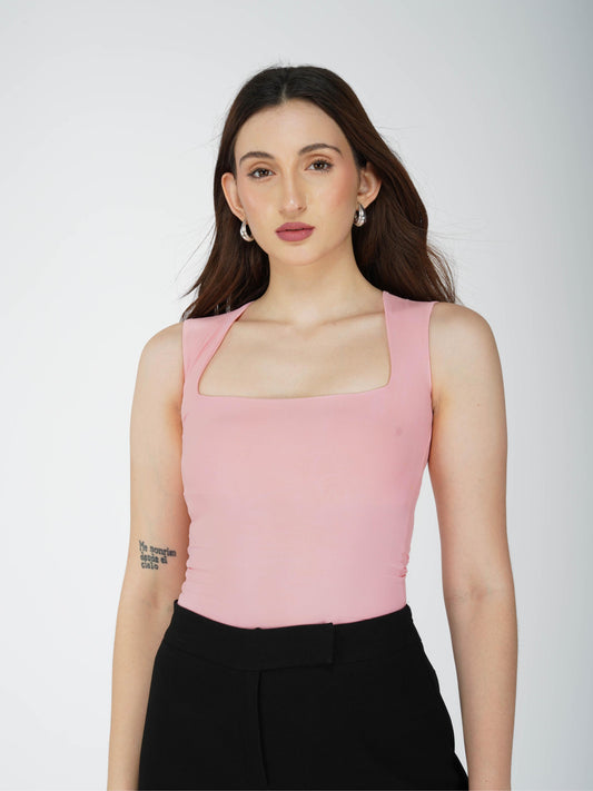 Pink Square Neck Bodysuit - Echo Bodysuit (Flamingo)